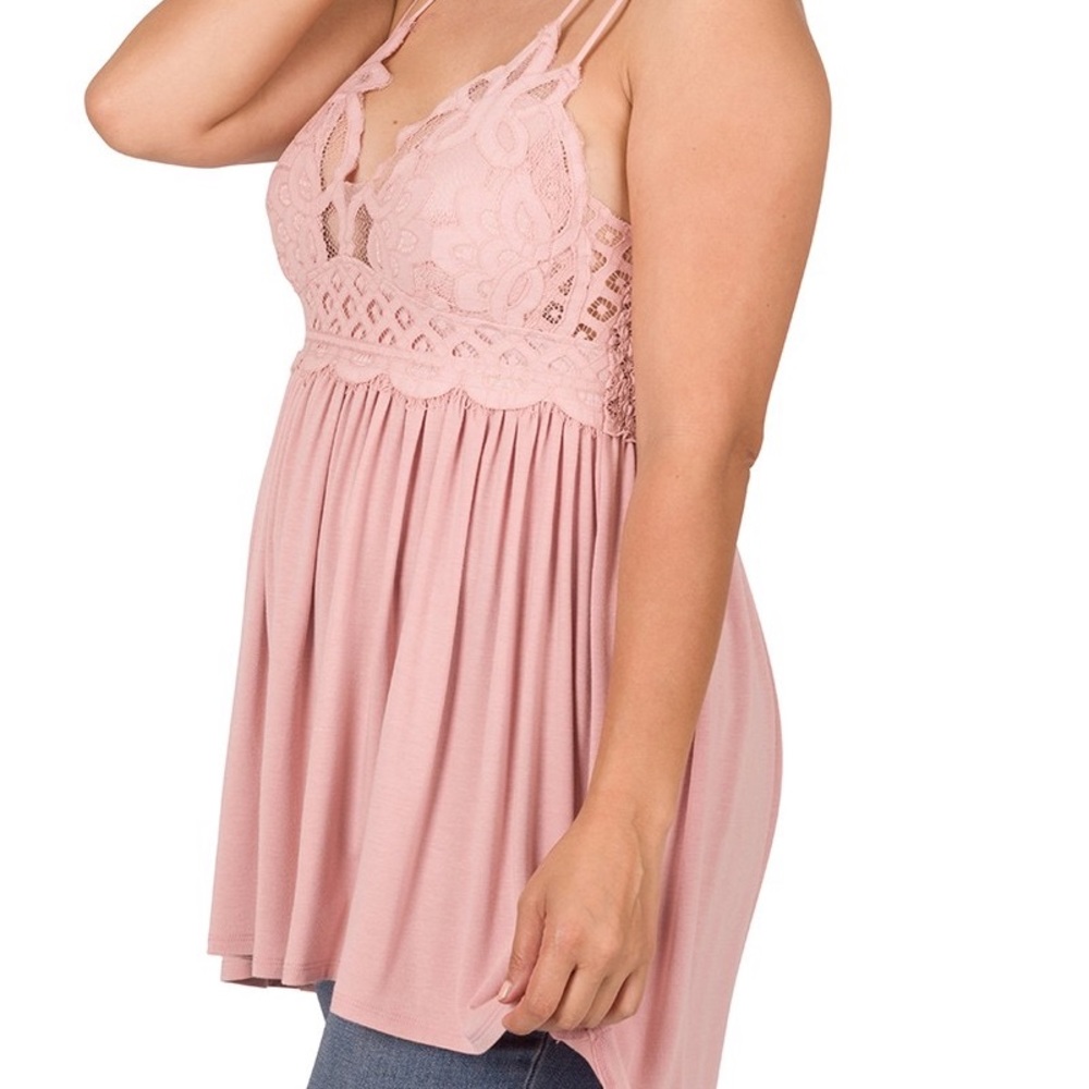 Mauve Boho Crochet Lace Bralette Babydoll Ruffle Tunic Cami Top 2X NEW Zenana